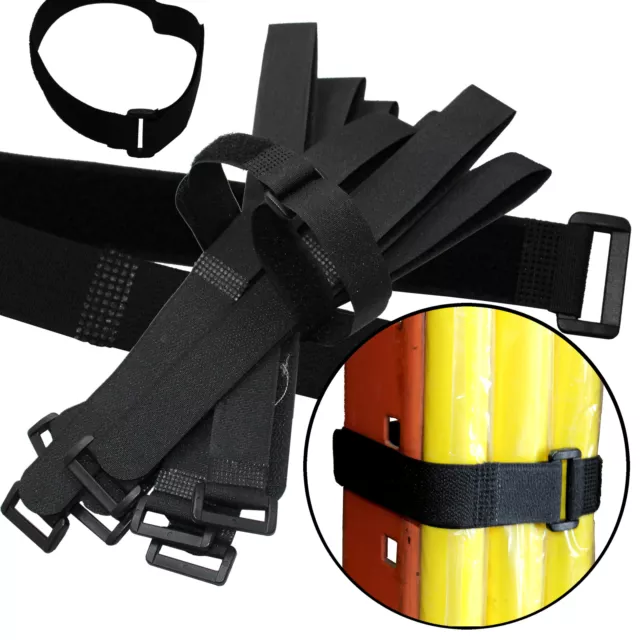 Durable 10 Hook and Loop Reusable Cable Tie Down Straps Kit 20 inch x 3/4" Black