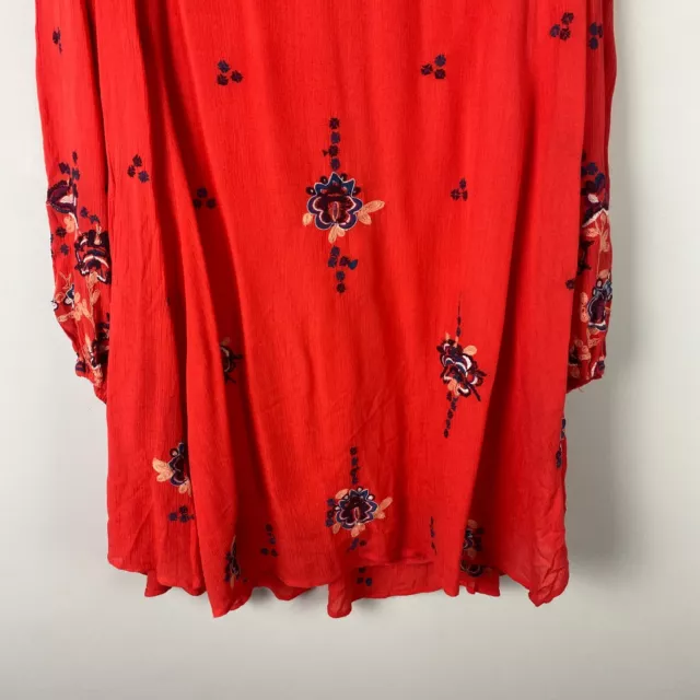 Free People Oxford Embroidered Floral Shift Mini Dress Red Combo Small 3