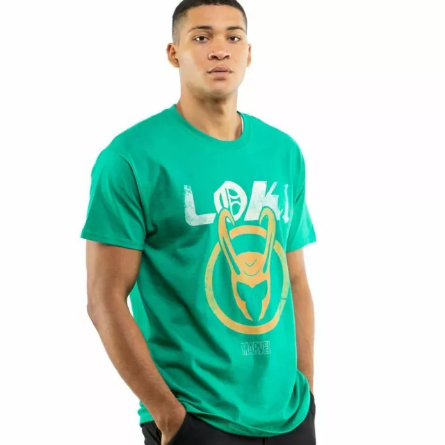 Official Marvel Mens Loki Emblem T-shirt Green S - XXL