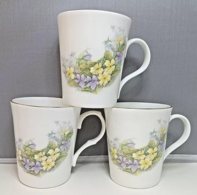 3 Cups Mugs Crown Trent Fine Bone China Floral design Staffordshire England