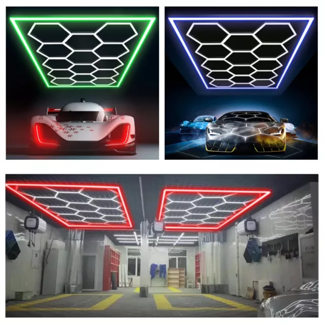 14* Hexagon LED Lamp Werkstatt Garage Wand Decken Leuchte Waben Beleuchtung Rand