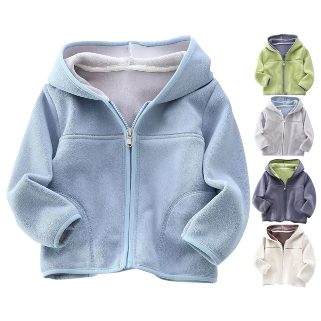 Toddler Kids Boys Girls Fleece Outwear Long Sleeve Hooded Zipper Jacket Coat