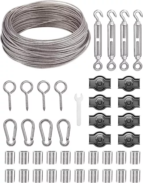 42Pcs 30m Fune Cavo Acciaio 304 inox Kit, 2mm tiranti per filo acciaio Fune Tend