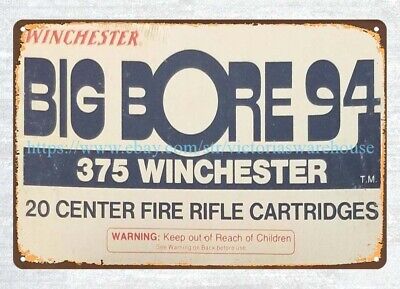 tin wall art Winchester 375 BIG BORE rifle cartridge ammo metal tin sign