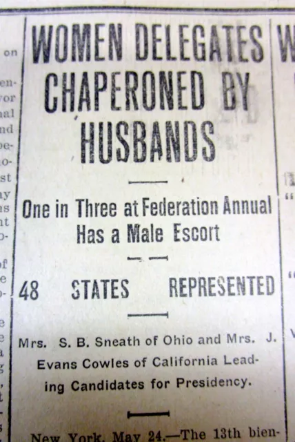 1916 newspaper WOMEN'S SUFFRAGE CONVENTION in New York City is RULED by HUSBANDS