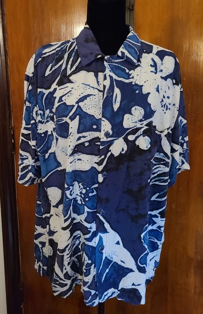 JAMS WORLD Rayon Hawaiian Shirt Large Blue Abstract Floral Hawaii Cruise