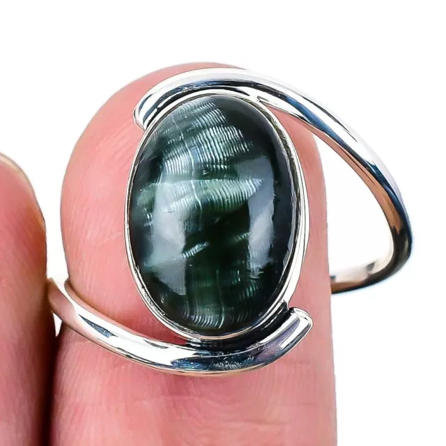 Seraphinite Ring 925 Solid Sterling Silver Gemstone Handmade Jewelry Size 10