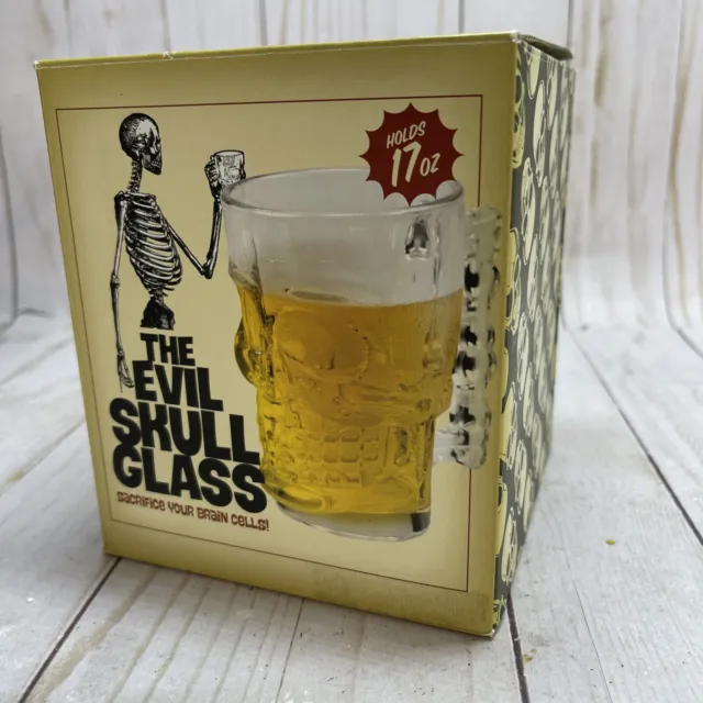 The Evil Skull Glass Skeleton Cup Beer Mug 17oz New In Box NIB