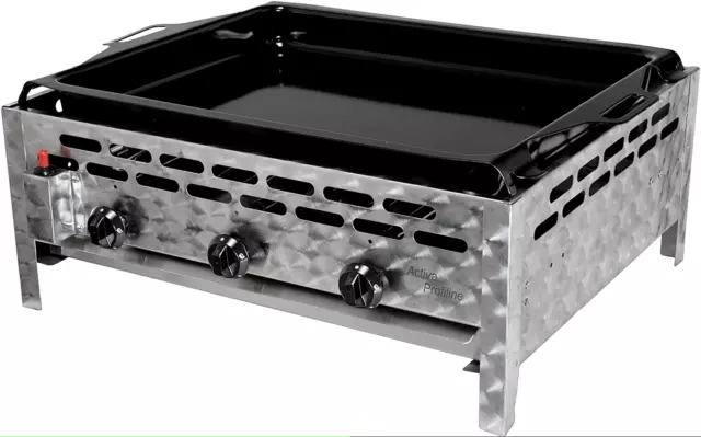 ACTIVA Grill 3-flammig Gastrobräter, 12kW, emaillierter Stahlpfanne, Gasgrill