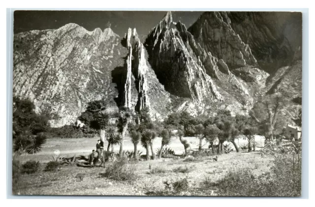 Postcard Horseback Rider at bottom of Mountain Range, Mexico RPPC MA26