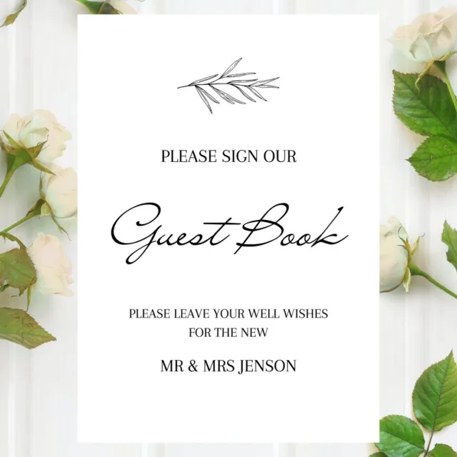 Sign the Guest Book A4 A5 Sign, Personalised Wedding Print, Black & White