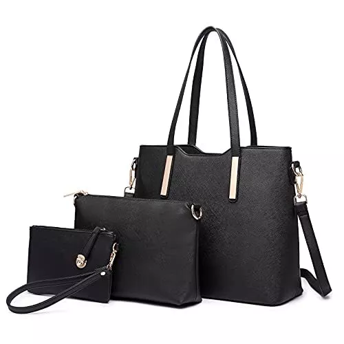 Bolso Totes para Mujer de Mano Moda 3Pcs Bolsos de Hombro Cuero PU, Negra