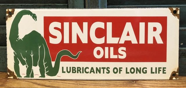 Vintage Sinclair Oils  12” Porcelain Lubricants Of Long Life Sign Gasoline Gas