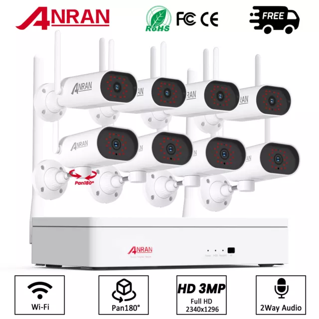 ANRAN Caméra de sécurité WiFi extérieur 3MP HD 2 voies Audio 8CH NVR Caméra
