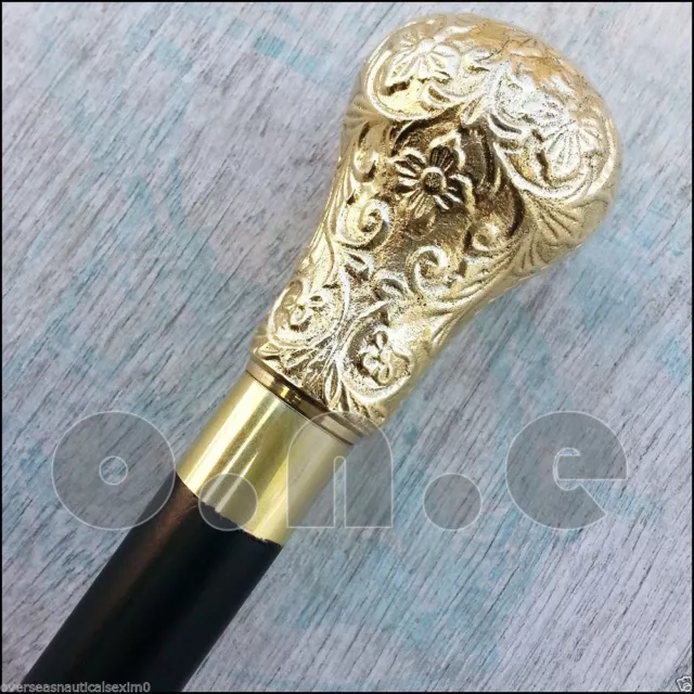 handmade design brass golden hand handle black wooden cane walking stick working