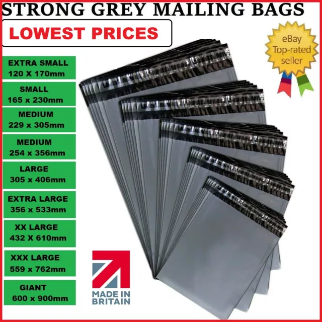 Strong Grey Mailing Bags Poly Postal Post Postage Self Seal All Sizes
