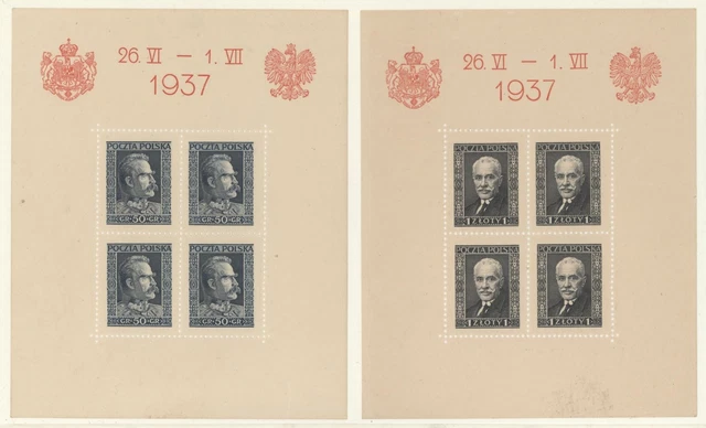 Poland 1937 Visit of King of Romania MS x  2, 50g mint MM + 1z mint MNH