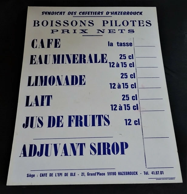 syndicat des cafetiers d' hazebrouck - prix nets des boissons pilotes
