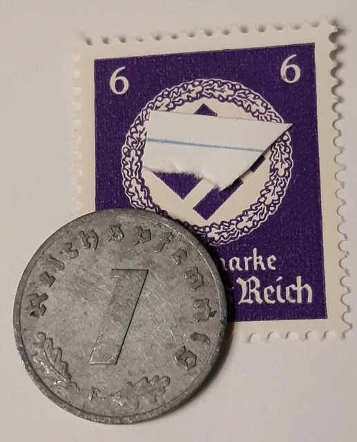 One 1941-F 1 Reichspfennig Penny , + WW2 German Used Stamp , Circulated Pieces