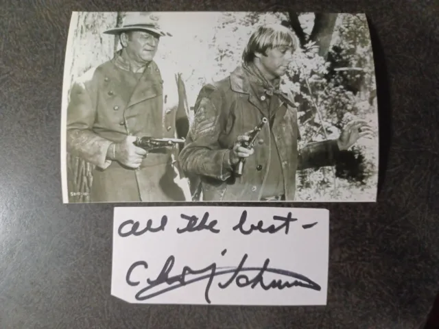 CHRIS MITCHUM Hand Signed Autograph CUT With  4X6 PHOTO with JOHN WAYNE - ACTOR