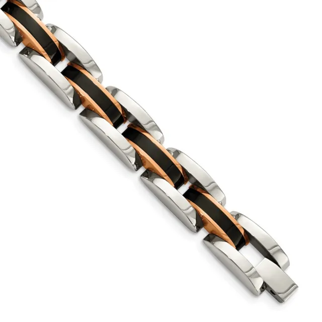 Men's 12mm Stainless Steel Tri-Color Panther Link Bracelet, 8.5 Inch