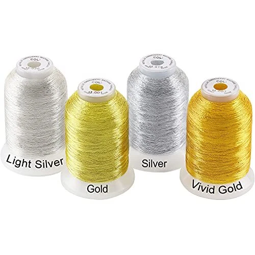 Nuevo hilo de caldo 4 piezas 2 Oro + 2 Colores Plata Máquina de bordar metálico Hilo...