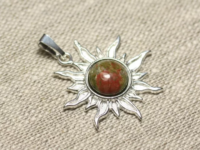 Pendentif Argent 925 et Pierre - Soleil 28mm - Unakite rond 10mm