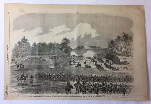 1862 magazine engraving~11x16~COMMENCEMENT OF THE BATTLE OF HANOVER COURT HOUSE