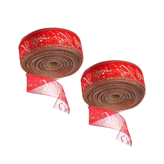 2 Rolls Gift Ribbons Presents Christmas Grosgrain Ribbon Wired
