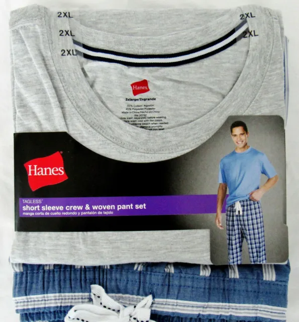 Ensemble 2 x 50-52 bleu Hanes manches courtes et pantalon tissé salon de couchage 2 avec étiquettes 2