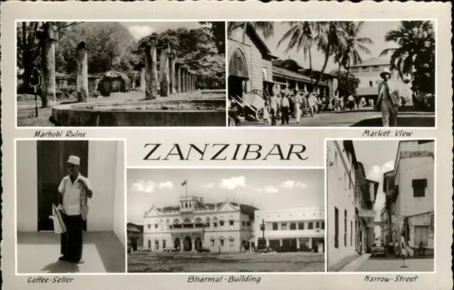 RPPC Zanzibar Tanzania Africa market Marhubi Ruins Bharmal real photo postcard