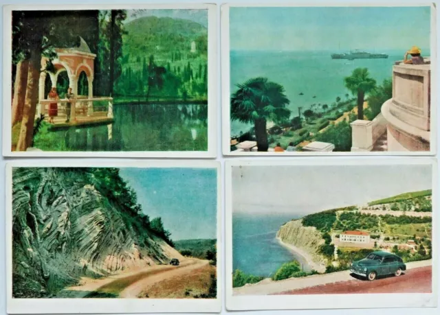 Postcards Soviet Resorts of the CAUCASUS USSR IZOGIZ Vintage 1957. Set of  4 pcs