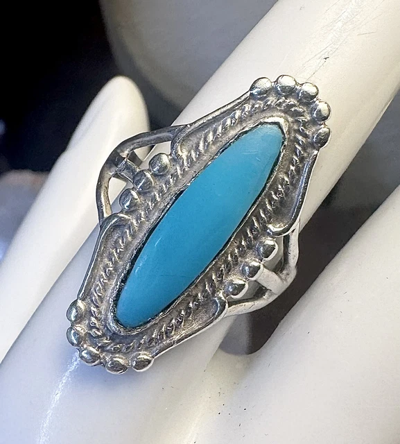 VTG NATIVE AMERICAN Sleeping Beauty Turquoise 925 Sterling Silver Ring ...
