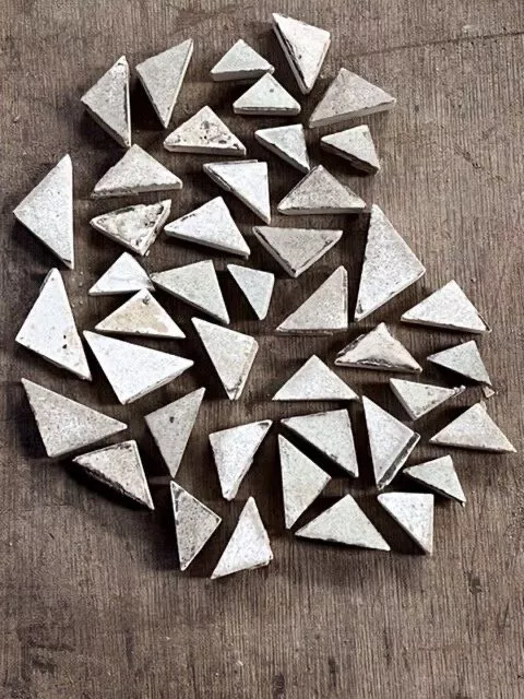 Antique Victorian Maw & Co 1” & 3/4” White triangle Encaustic Floor Tile Reclaim