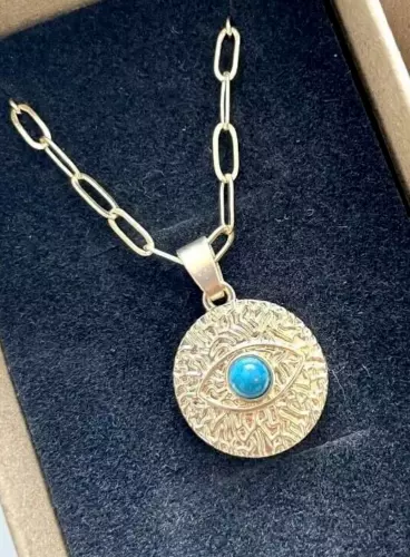 Turkish Evil eye pednant-necklace-gold chain-blue stone-protection pendant-gift