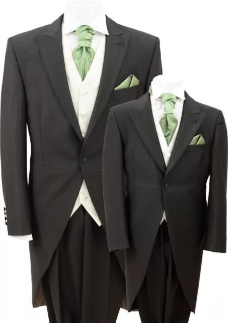 Charcoal Grey Tailcoat Morning Suit Royal Ascot 2 Piece Wedding Jacket Trousers