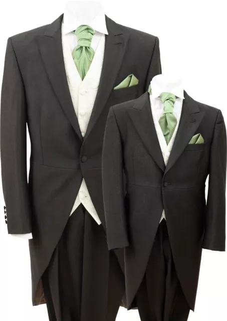 Charcoal Grey Tailcoat Morning Suit Royal Ascot 5 Piece Wedding Jacket Trousers