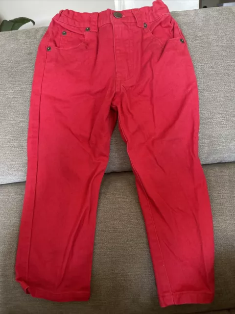 Kids Denim Red Jeans Sz 3 Adjustable Waist EUC