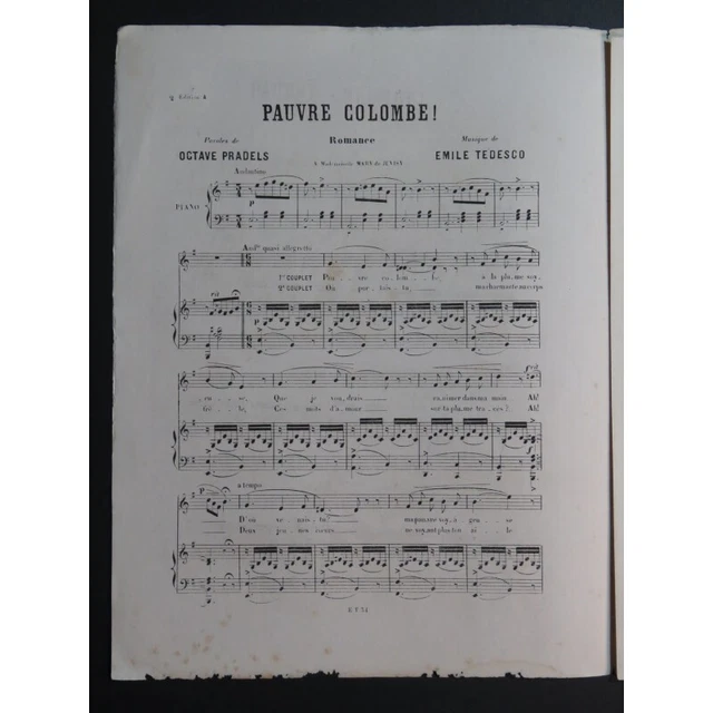 TEDESCO Émile Pauvre Colombe Chant Piano ca1885 3