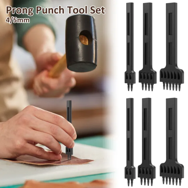 3Pcs Prong Punch Hand Tool Set 2/4/6 Leather Row Round Hole Punch Tool Leather ∞