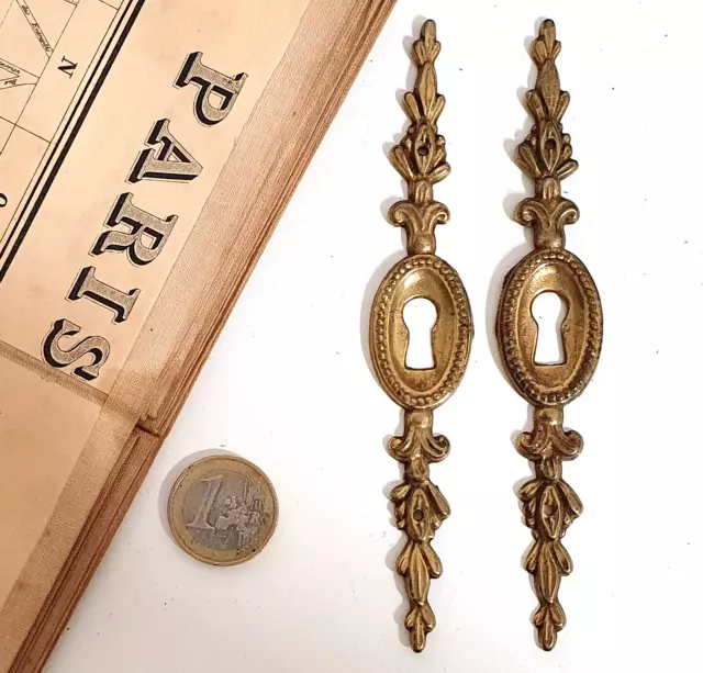 2 Vertical metal brass door escutcheon - Antique french furniture key hole cover