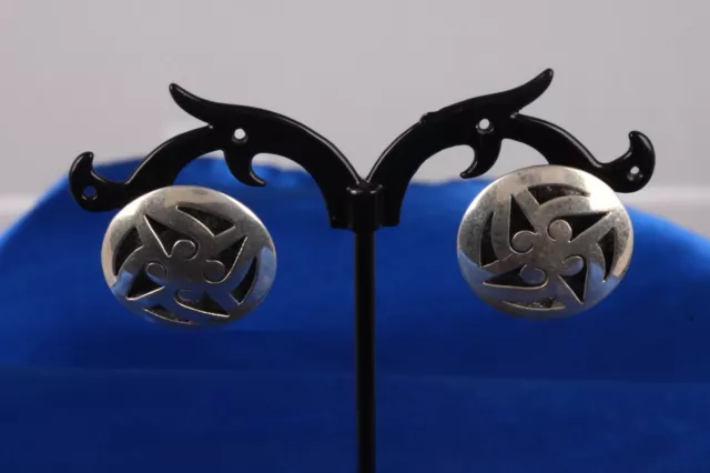 Taxco Cut-Out Button Style Sterling Silver Earrings Mexico Fine 925  7647B