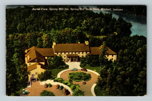 Mitchell IN Indiana, Aerial View Spring Mill Inn Vintage Postcard
