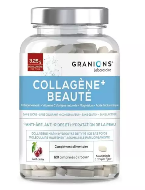 Collagène Marin Beauté GRANIONS Acide Hyaluronique Vitamine C Magnésium 120cp FR