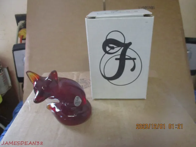 VTG Fenton Glass Fox Bushy Tail Red RUBY IN BOX W STICKER 4” HTF