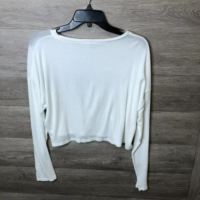 Asos Womens Size 10 White Crew Neck Ribbed Long Sleeve Crop Top**stain** 3