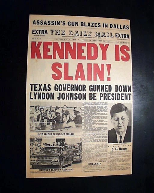 GREAT JFK PRESIDENT John F. Kennedy Assassination Headline 1963 Old ...