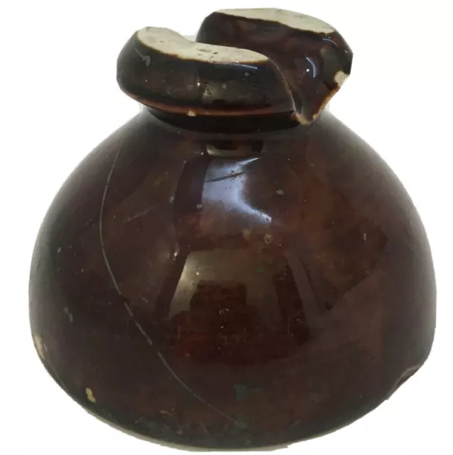 Antique Porcelain Insulator Large Brown Sm Chips One Lg Chip Paint On Sides