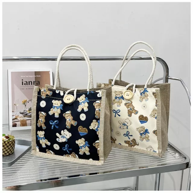 Linen Cloth Portable Tote Bag Little Bear Linen Cloth Handbag Lunch Bags