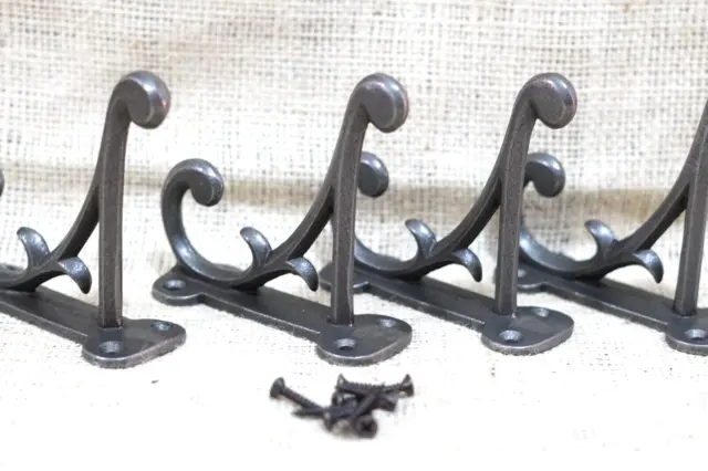 4 Coat Hooks Antique Style Cast Iron 4.5" Wall Double Restoration Industrial 2